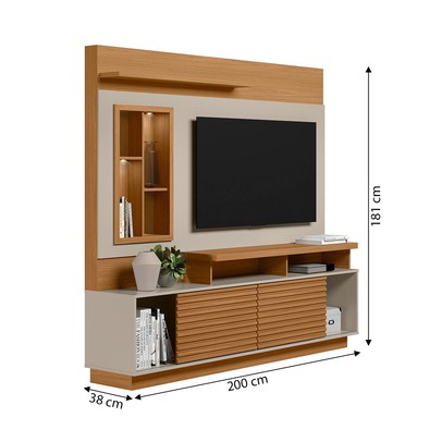 Estante para TV Até 60 Polegadas Eldorado 2 Portas com Led Nature/Off White - Linea Brasil