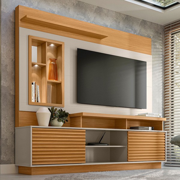 Estante para TV Até 60 Polegadas Eldorado 2 Portas com Led Nature/Off White - Linea Brasil