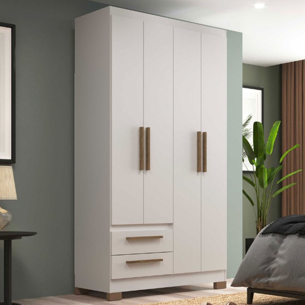 Guarda-Roupa Solteiro 4 Portas 2 Gavetas Branco - Decibal