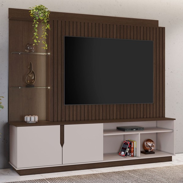 Estante para TV Até 60 Polegadas Amparo 2 Portas com Led Café/ Off Café - Jcm Móveis