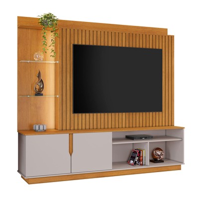 Estante para TV Até 60 Polegadas Amparo 2 Portas com Led Cinamomo/Off Cinamomo - Jcm Móveis