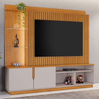 Estante para TV Até 60 Polegadas Amparo 2 Portas com Led Cinamomo/Off Cinamomo - Jcm Móveis