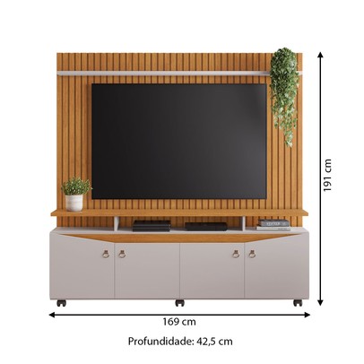 Estante para TV Até 65 Polegadas Conceito 4 Portas com Led Cinamomo/Off Cinamomo - Jcm Móveis