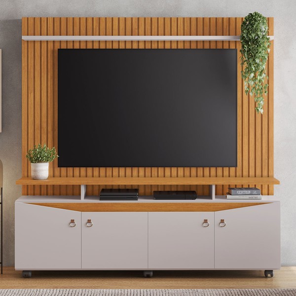 Estante para TV Até 65 Polegadas Conceito 4 Portas com Led Cinamomo/Off Cinamomo - Jcm Móveis