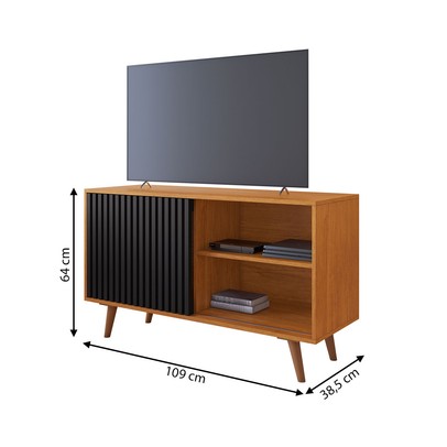Rack para TV Até 43 Polegadas Carinho 1 Porta 1 Prateleira Cinamomo/Preto - Jcm Móveis
