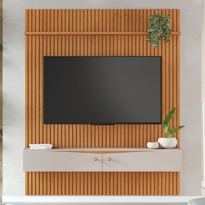 Painel para TV Até 65 Polegadas Riso 2 Portas 1 Prateleira Cinamomo/Off Cinamomo - Jcm Móveis