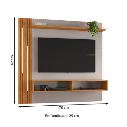 Painel para TV Até 65 Polegadas Agrado 3 Prateleiras com Led Off Cinamomo/Cinamomo - Jcm Móveis