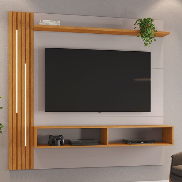 Painel para TV Até 65 Polegadas Agrado 3 Prateleiras com Led Off Cinamomo/Cinamomo - Jcm Móveis