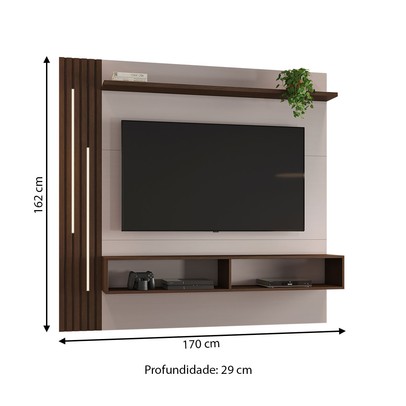 Painel para TV Até 65 Polegadas Agrado 3 Prateleiras com Led Off Café/ Café - Jcm Móveis