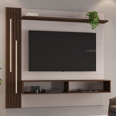 Painel para TV Até 65 Polegadas Agrado 3 Prateleiras com Led Off Café/ Café - Jcm Móveis