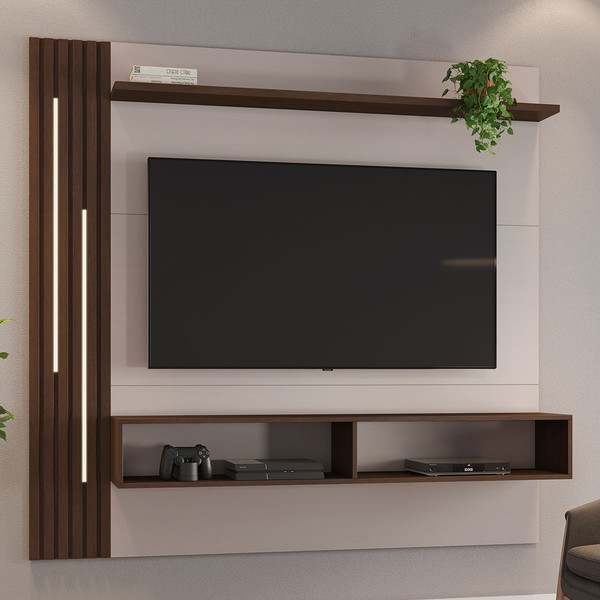 Painel para TV Até 65 Polegadas Agrado 3 Prateleiras com Led Off Café/ Café - Jcm Móveis