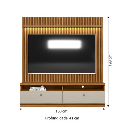 Estante para TV Até 75 Polegadas Ouro Preto 2 Gavetas com Led 180 Cm Nature/Off White - Linea Brasil