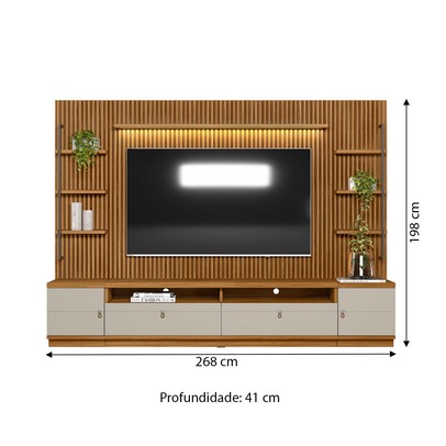 Estante para TV Até 75 Polegadas Ouro Preto 2 Portas com Led 268 Cm Nature/Off White - Linea Brasil