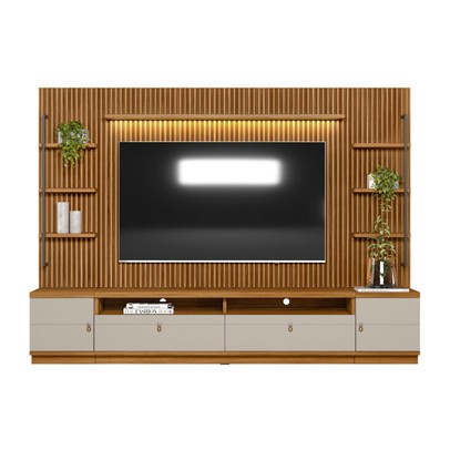 Estante para TV Até 75 Polegadas Ouro Preto 2 Portas com Led 268 Cm Nature/Off White - Linea Brasil