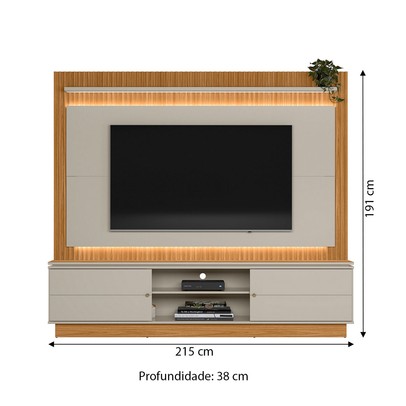 Estante para TV Até 75 Polegadas Guararapes 2 Portas com Led Nature/Off White - Linea Brasil
