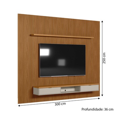 Painel para TV Até 75 Polegadas 2 Portas 300 Cm Nature Ripado/Off White - Linea Brasil