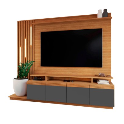 Estante para TV Até 65 Polegadas Escandinávia 4 Portas com Led Cinamomo/Grafite - Panorama Móveis