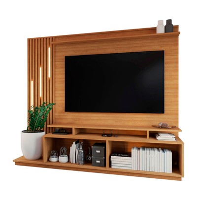 Estante para TV Até 65 Polegadas Escandinávia 4 Portas com Led Cinamomo/Grafite - Panorama Móveis