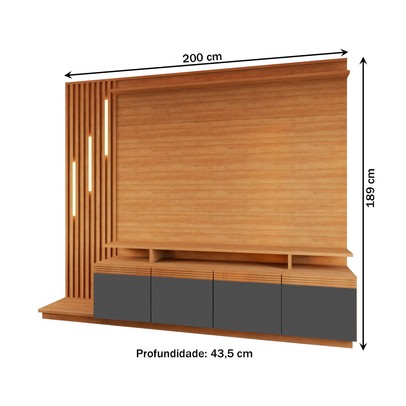 Estante para TV Até 65 Polegadas Escandinávia 4 Portas com Led Cinamomo/Grafite - Panorama Móveis