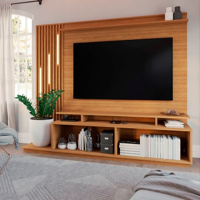 Estante para TV Até 65 Polegadas Escandinávia 4 Portas com Led Cinamomo/Grafite - Panorama Móveis