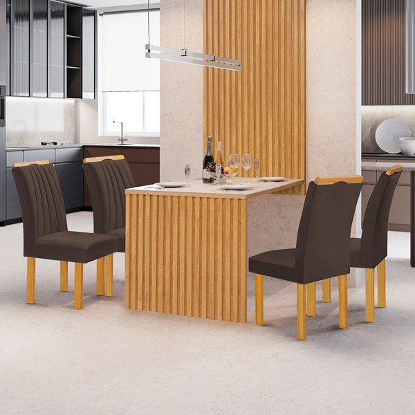 Mesa de Jantar 4 Lugares Bella Arizona com Vidro Ripado Cinamomo/Off White/Marrom - Cel Móveis
