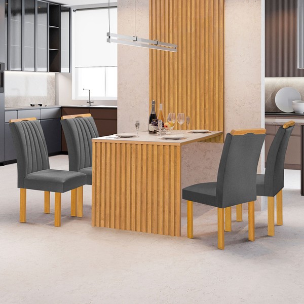 Mesa de Jantar 4 Lugares Bella Arizona com Vidro Ripado Cinamomo/Off White/Cinza - Cel Móveis