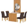 Mesa de Jantar 4 Lugares Bella Arizona com Vidro e Espelho Ripado Cinamomo/Off White/Marrom - Cel Móveis