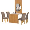 Mesa de Jantar 4 Lugares Bella Arizona com Vidro e Espelho Ripado Cinamomo/Off White/Bege Escuro - Cel Móveis
