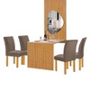 Mesa de Jantar 4 Lugares Bella/Canela com Vidro e Espelho Ripado Cinamomo/Off White/Veludo Bege Escuro - Cel Móveis