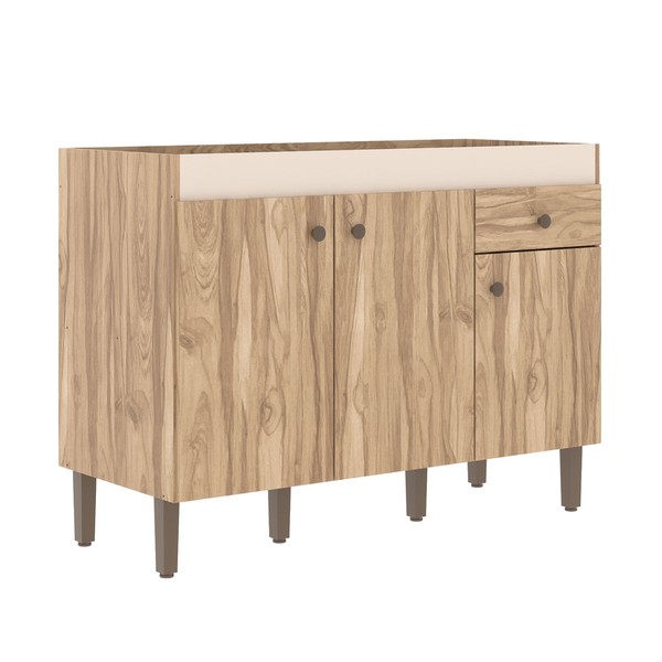 Balcão de Cozinha para Pia 3 Portas 1 Gaveta Carvalho Oak/Cristalo - Decibal