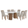 Mesa de Jantar 6 Lugares Stella com Vidro Ripado Chocolate/Off White/Bege Claro - Cel Móveis