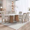 Mesa de Jantar 6 Lugares Stella com Vidro Ripado Chocolate/Off White/Bege Claro - Cel Móveis