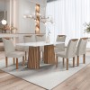 Mesa de Jantar 6 Lugares Stella com Vidro Ripado Chocolate/Off White/Bege Claro - Cel Móveis