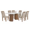 Mesa de Jantar 6 Lugares Stella com Vidro Ripado Chocolate/Off White/Boucle Bege - Cel Móveis