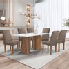 Mesa de Jantar 6 Lugares Stella Canela com Vidro Ripado Chocolate/Off White/Bege Escuro - Cel Móveis