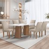 Mesa de Jantar 6 Lugares Stella Canela com Vidro Ripado Chocolate/Off White/Boucle Bege - Cel Móveis