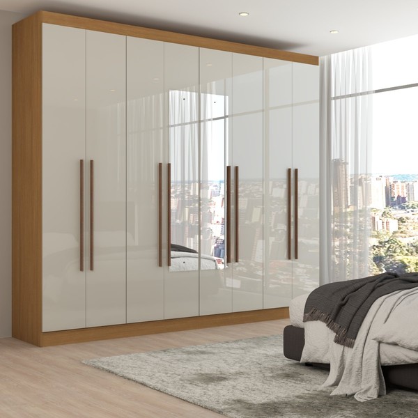 Guarda-Roupa Casal 52gr8000e 8 Portas 8 Prateleiras Cinamomo/Off White - Rodial