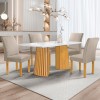 Mesa de Jantar 4 Lugares Stella Canela com Vidro Ripado Cinamomo/Off White/Boucle  - Cel Móveis