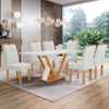 Mesa de Jantar 6 Lugares Manuela Arizona com Vidro Cinamomo/Off White/Boucle Gelo - Cel Móveis