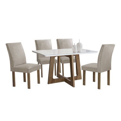 Mesa de Jantar 4 Lugares Arizona Canela com Vidro Chocolate/Off White/Bege Claro 20766 - Cel Móveis