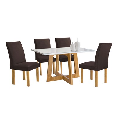 Mesa de Jantar 4 Lugares Arizona Canela com Vidro Cinamomo/Off White/Marrom 20766 - Cel Móveis