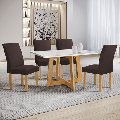 Mesa de Jantar 4 Lugares Arizona Canela com Vidro Cinamomo/Off White/Marrom 20766 - Cel Móveis