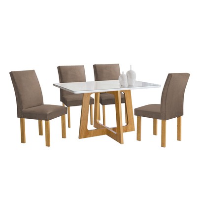 Mesa de Jantar 4 Lugares Arizona Canela com Vidro Cinamomo/Off White/Bege Escuro 20766 - Cel Móveis