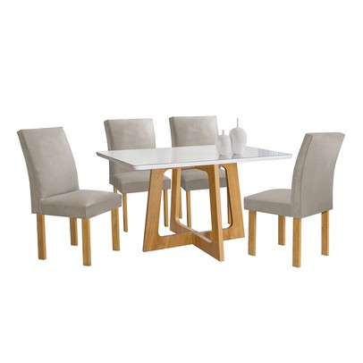 Mesa de Jantar 4 Lugares Arizona Canela com Vidro Cinamomo/Off White/Bege Claro 20766 - Cel Móveis