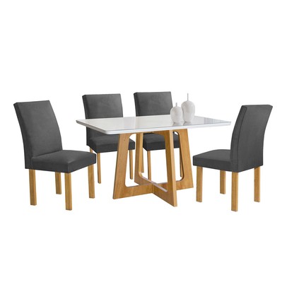 Mesa de Jantar 4 Lugares Arizona Canela com Vidro Cinamomo/Off White/Cinza 20766 - Cel Móveis