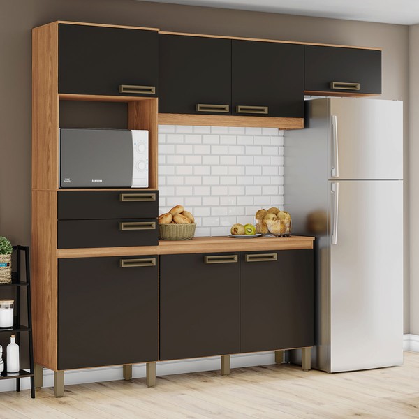 Cozinha Compacta 7 Portas 2 Gavetas Nature/Preto B107 - Briz