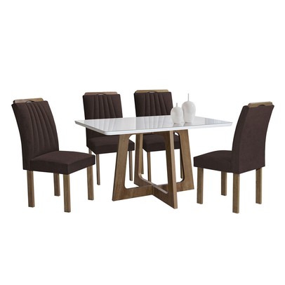 Mesa de Jantar 4 Lugares Arizona com Vidro Chocolate/Off White/Marrom 20767 - Cel Móveis