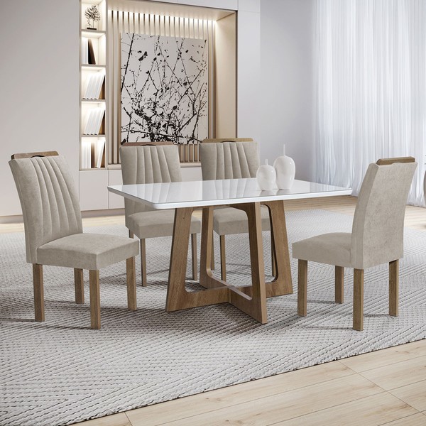 Mesa de Jantar 4 Lugares Arizona com Vidro Chocolate/Off White/Bege Claro 20767 - Cel Móveis