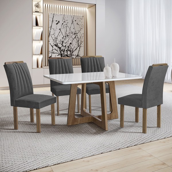 Mesa de Jantar 4 Lugares Arizona com Vidro Chocolate/Off White/Cinza 20767 - Cel Móveis