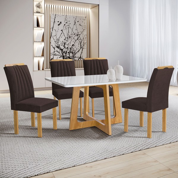 Mesa de Jantar 4 Lugares Arizona com Vidro  Cinamomo/Off White/Marrom 20767 - Cel Móveis